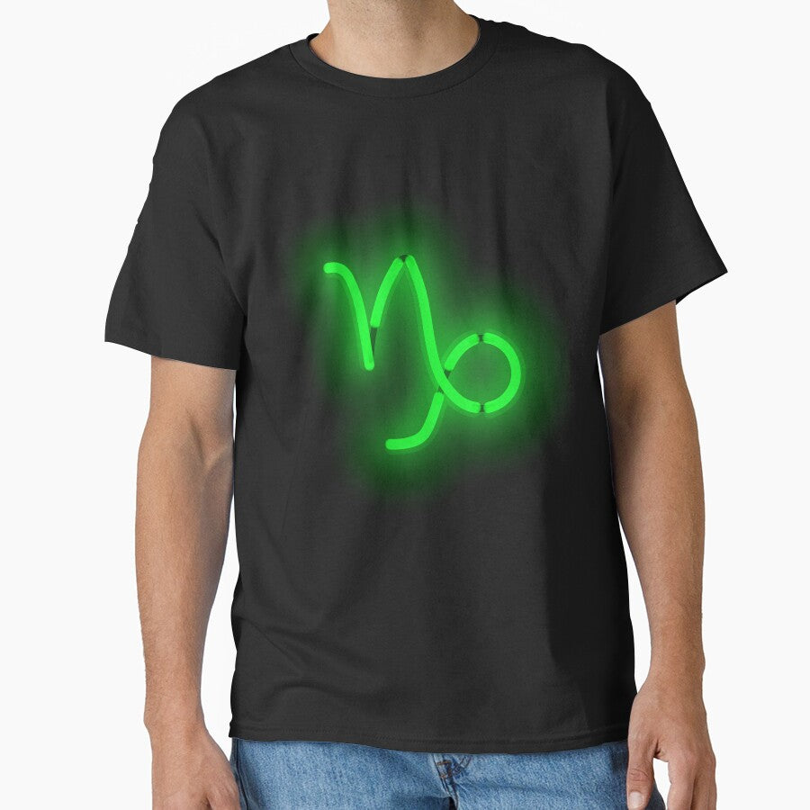 Capricorn Zodiac Neon Sign Green Classic T-Shirt
