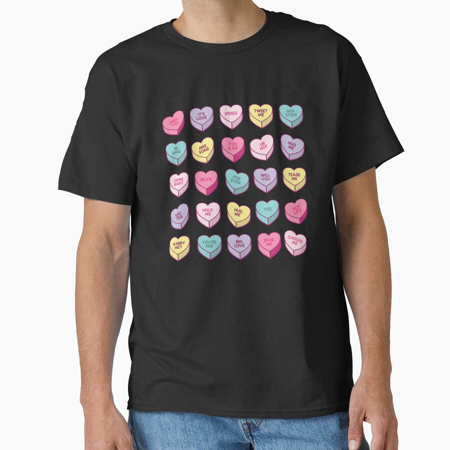Love Heart Candy Pattern On Pastel Pink For Valentines Day Classic T Shirt