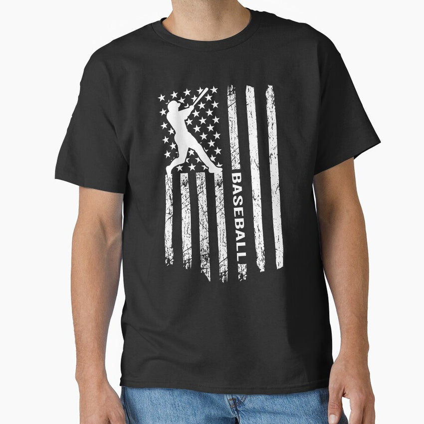 American Flag Baseball Player Retro Vintage USA Flag Classic T-Shirt