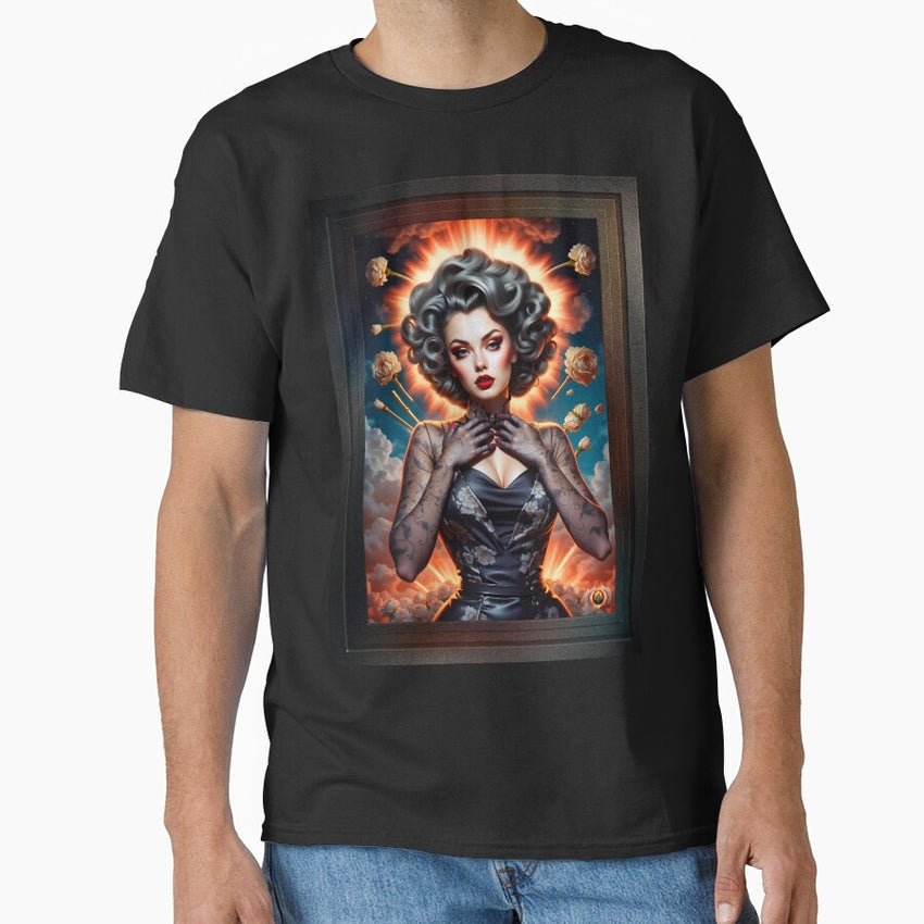 Atomic Blooms From The Blast Of Light Barbenheimer Retro Fusion Pin Up Beautiful Ai Poster Art By Xzendor7 Classic T Shirt