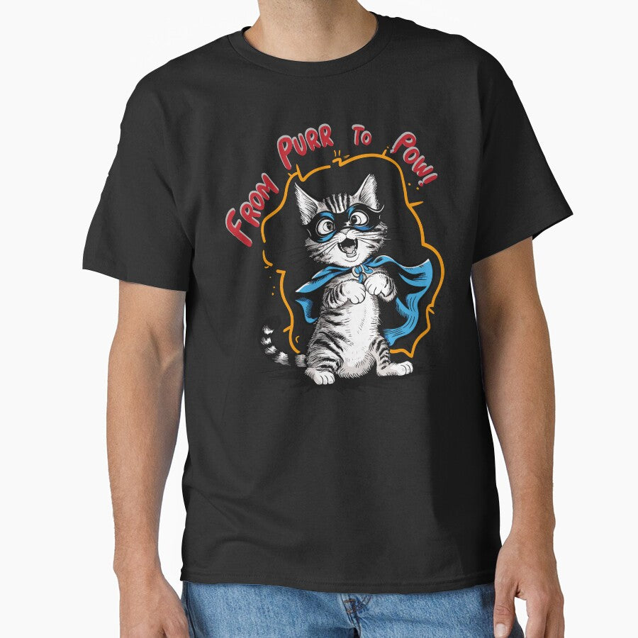 Charming Cat Transformed into Superhero with Mask and Cape - From Purr to Pow! Classic T-Shirt