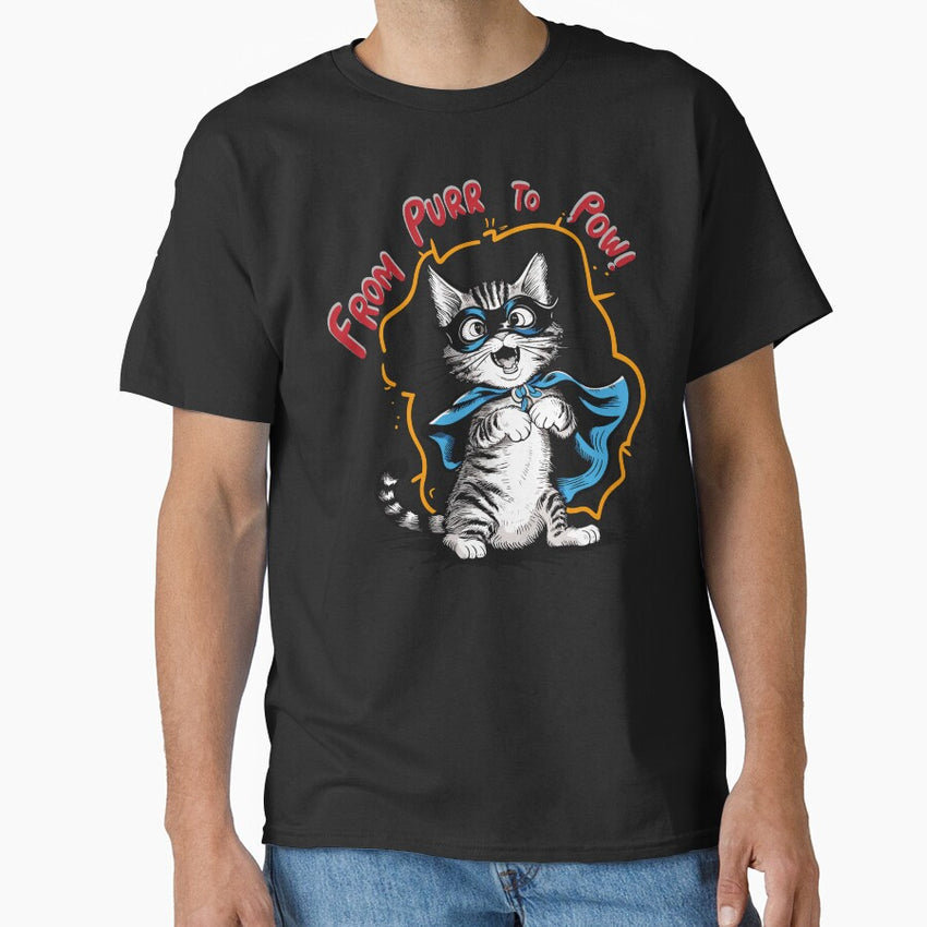 Charming Cat Transformed into Superhero with Mask and Cape - From Purr to Pow! Classic T-Shirt