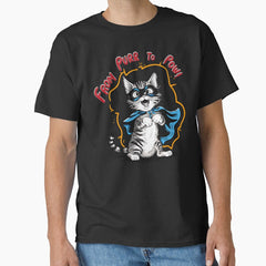 Charming Cat Transformed into Superhero with Mask and Cape - From Purr to Pow! Classic T-Shirt
