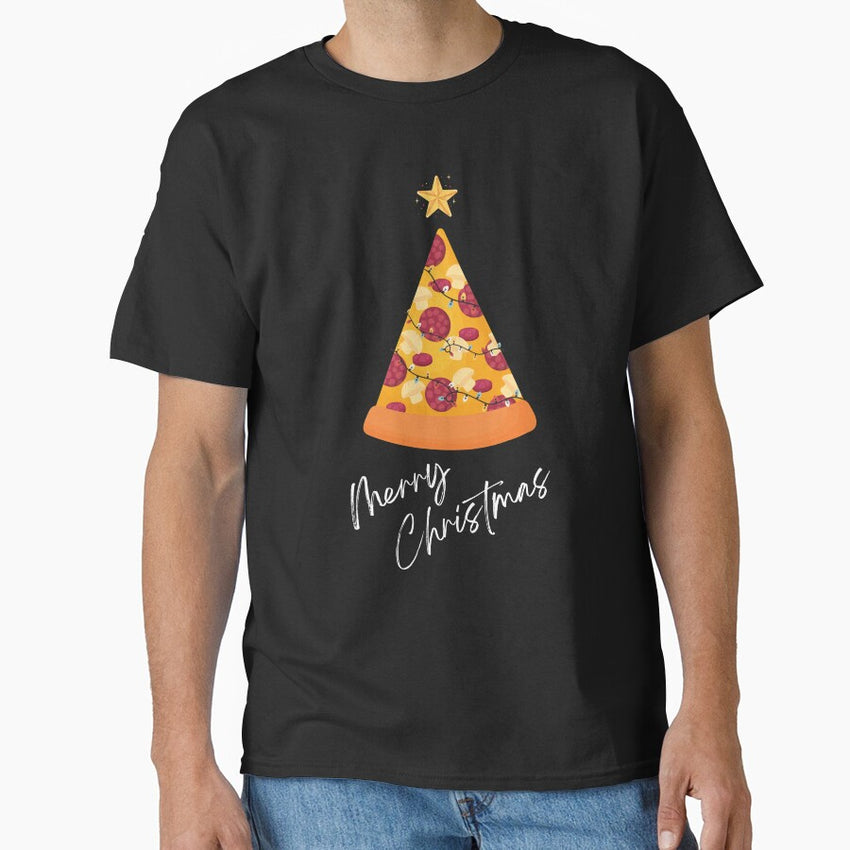 Cute Coloful Pizza Christmas Tree With Lights For Pizza Lover On Christmas - Pizza Christmas Tree Classic T-Shirt