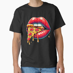 Dripping Pizza Lips Bold Pop Art Design for Food Lovers and Artistic Style Classic T-Shirt