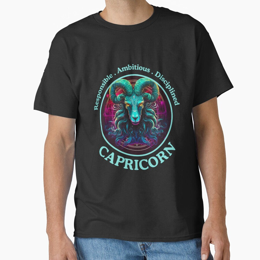 Vibrant Capricorn Zodiac- Bright Colored Capricorn zodiac sign from Zodiac Chart on black background Classic T-Shirt