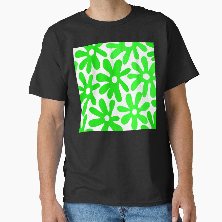 Retro 1960s Lime Green Hippie Flower Pattern Classic T-Shirt