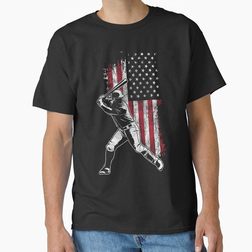 American Flag Patriotic Baseball Player Classic T-Shirt