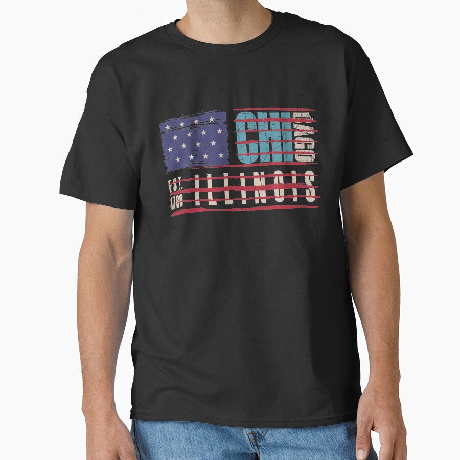 Chicago Illinois Usa Flag On Map Classic T Shirt
