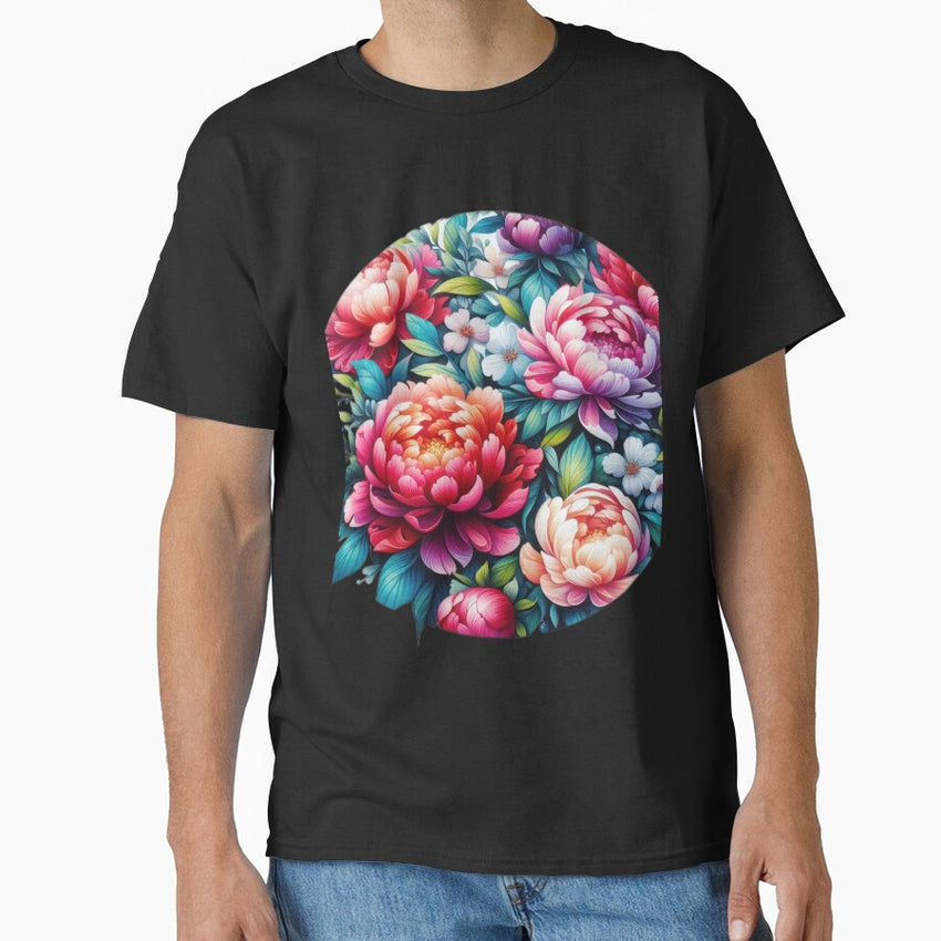 Colored peonies retro floral flowers Classic T-Shirt