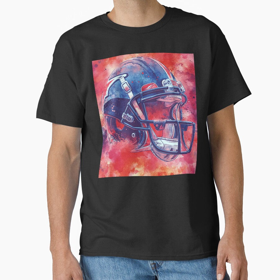 American Football Helmet in the colorful clouds - watercolor style Classic T-Shirt