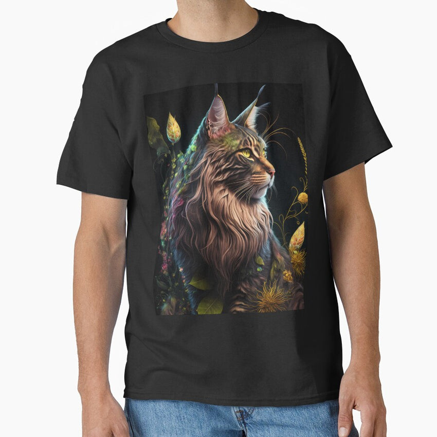 Timothy The Maine Coon Cat and Flowers 5 Classic T-Shirt