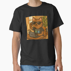 Cool Cat Chilling in a Café – Cute Hipster Cat Art for Coffee Lovers Classic T-Shirt