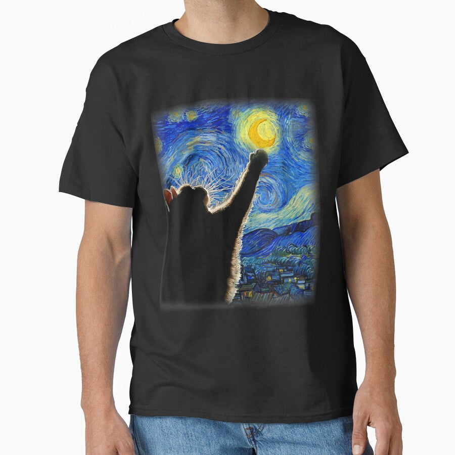 Starry Night Cat, Van Gogh Cat, Cat Lover, Cat Mom, Cat Dad Classic T-Shirt