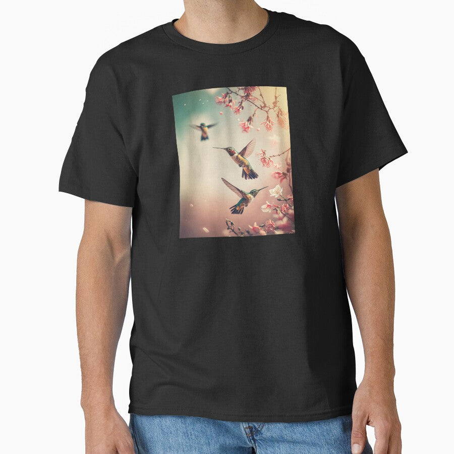 Adorable Hummingbirds Flying Looking At A Cherry Blossoms In This Eye Catching Wall Art Model 1 Classic T Shirt