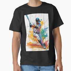 Abstract depiction of a baseball player hitting a ball with vibrant colours Active Outdoors Inspired Art Classic T-Shirt
