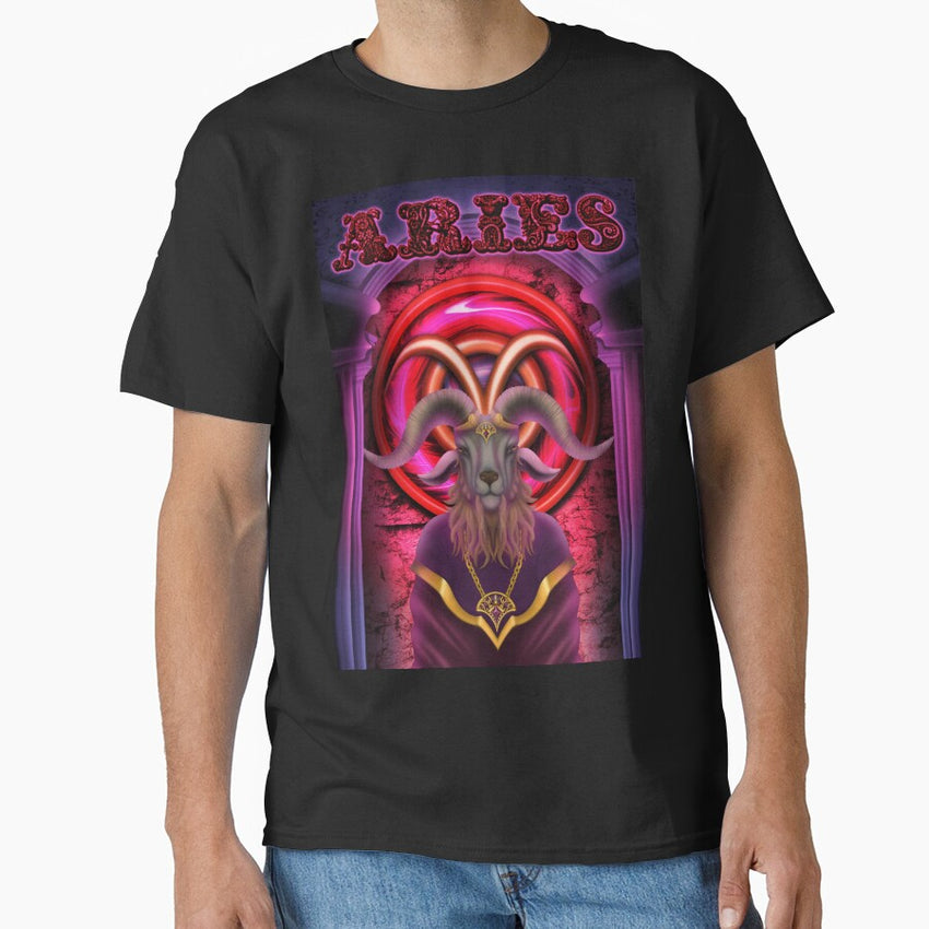 Aries Zodiac Art – Mystical Ram in Esoteric Temple Classic T-Shirt