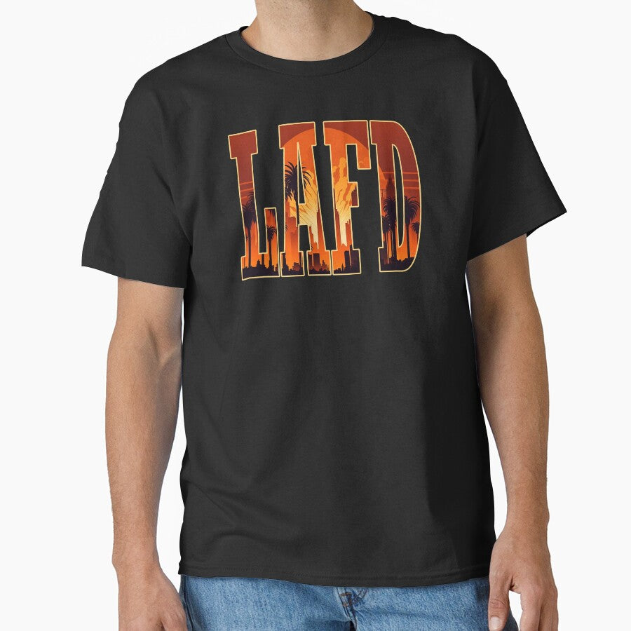 Sunset LAFD Skyline Art Deco Los Angeles Fire Department City Silhouette Sunshine Classic T-Shirt