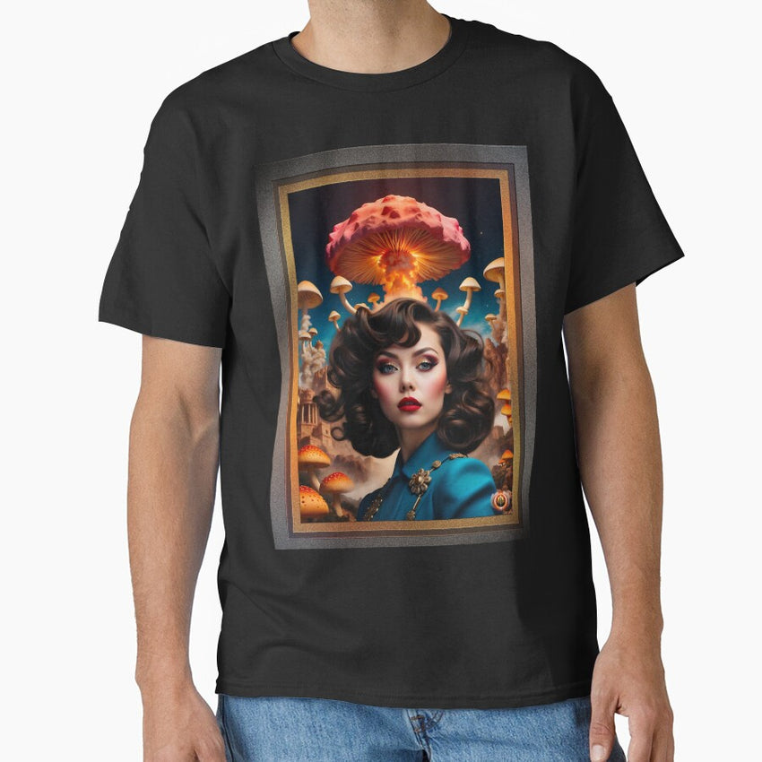 Atomic Mushrooms Barbenheimer Retro Fusion Beautiful Portrait Art Ai Concept Creation By Xzendor7 Classic T Shirt