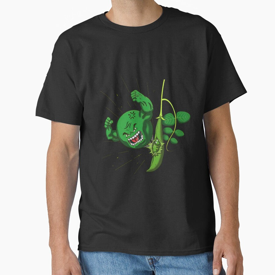 Angry Pea Superhero Food Cartoon Vegan Classic T-Shirt