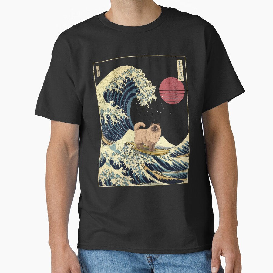 Himalayan Cat Kanagawa Japanese Surfing Wave Classic T-Shirt