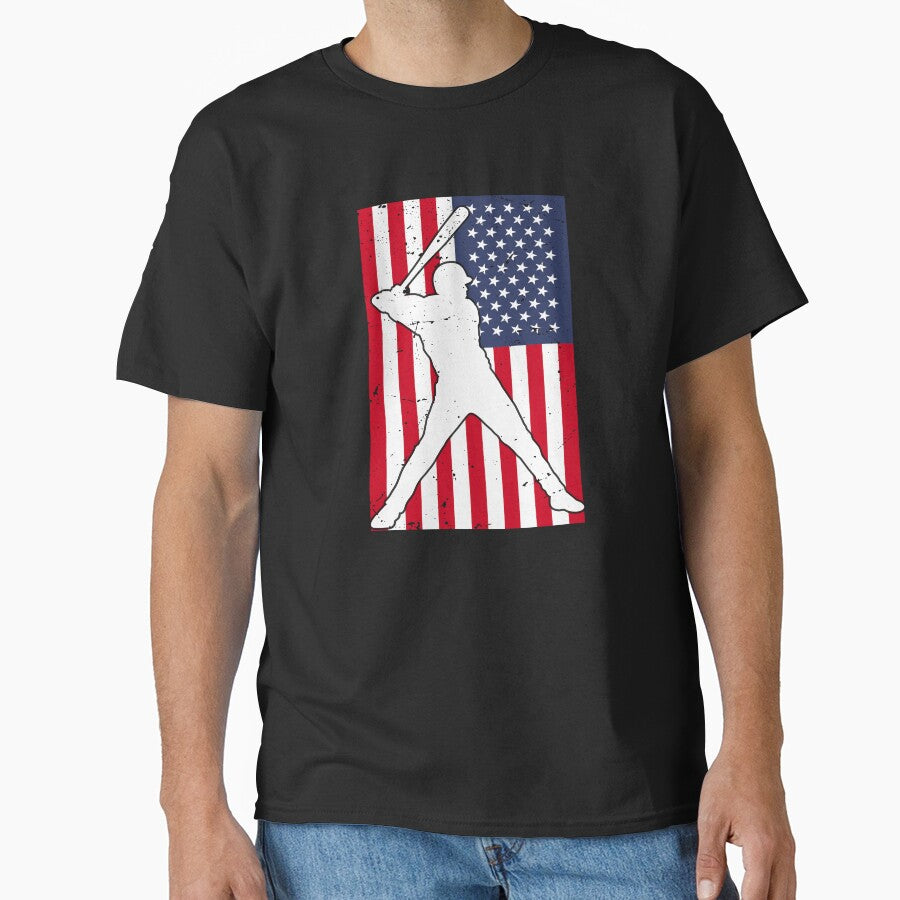American Flag Baseball Player Batter Design Classic T-Shirt