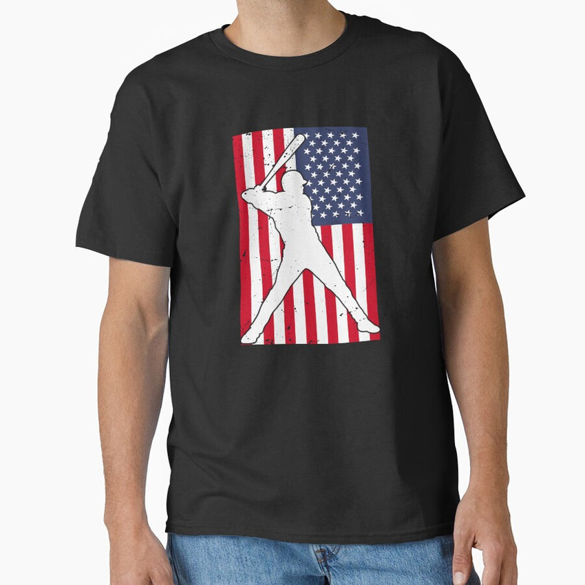 American Flag Baseball Player Batter Design Classic T-Shirt
