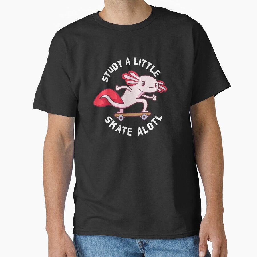Kawaii Axolotl Funny Skateboard Lover Design For Students Classic T Shirt