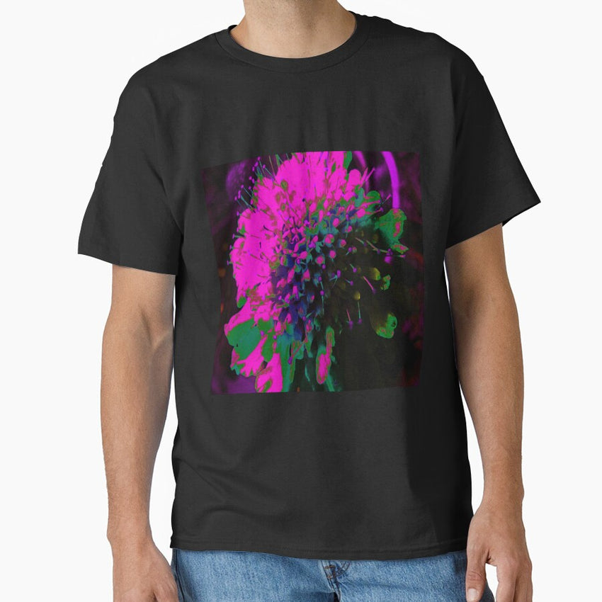 Trippy Abstract Retro Hot Pink and Black Flower Classic T-Shirt