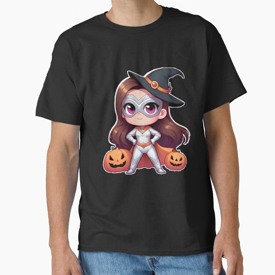 Chibi Superhero Witch: Halloween Charm with Pumpkin Guardians Classic T-Shirt