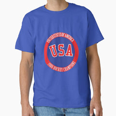 American Fourth of July Celebration. Funny Father's Day gift for Hockey Dads.1980 USA Hockey Champions Logo. Classic T-Shirt