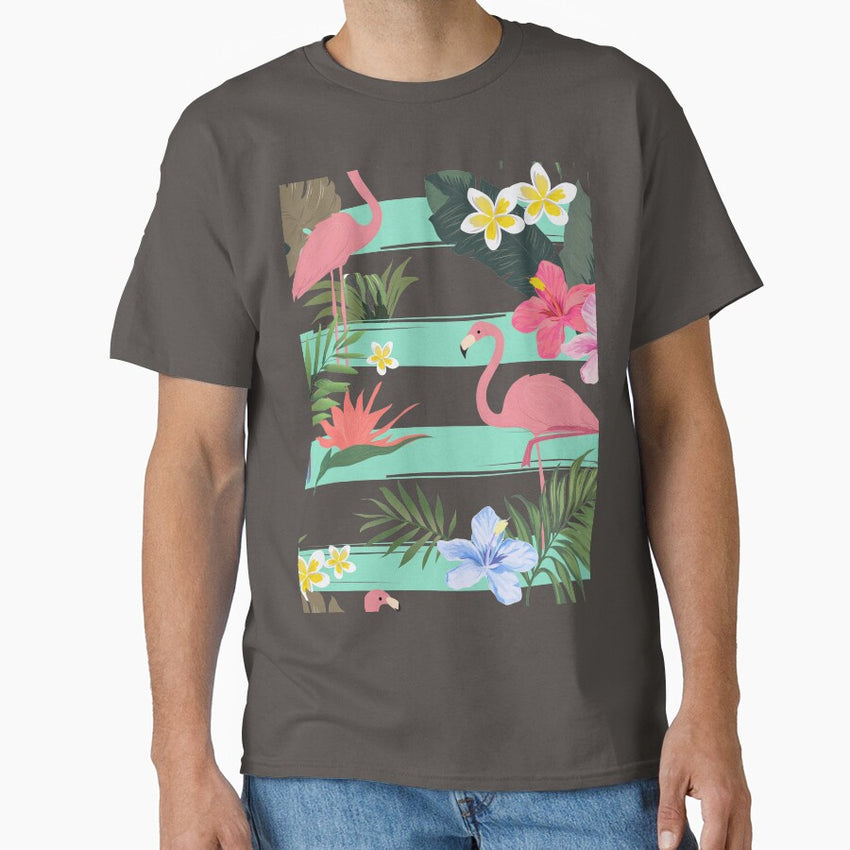 Seamless tropical flower flamingo illustration Classic T-Shirt