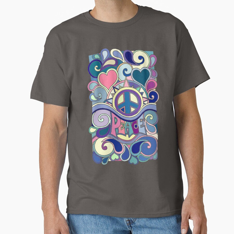 Psychedelic Hippy Retro Peace Art Blue Classic T-Shirt