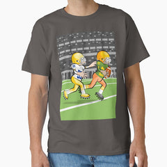 American football player escapes with the ball in his hand while the opposing player chases him Classic T-Shirt