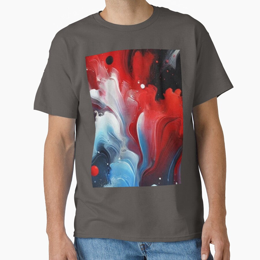 Abstract Fluid Art In Red Blue And Black Bold Modern Wall Decor Classic T Shirt