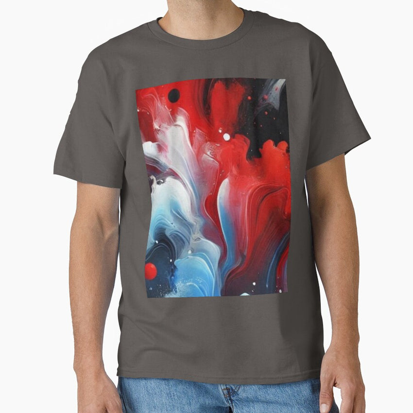Abstract Fluid Art In Red Blue And Black Bold Modern Wall Decor Classic T Shirt