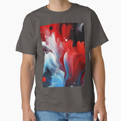 Abstract Fluid Art In Red Blue And Black Bold Modern Wall Decor Classic T Shirt
