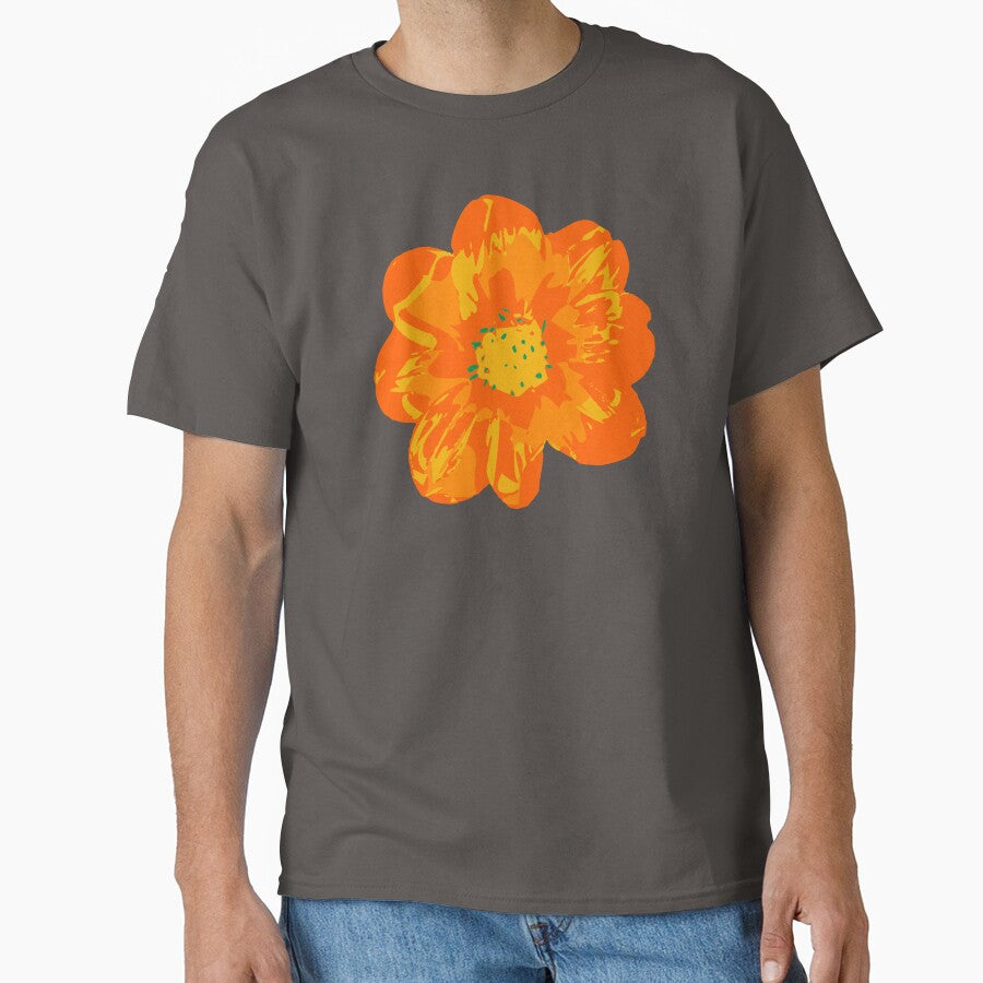 COSMIC COSMOS Big Abstract Floral Summer Bright Flower - Coral Orange Yellow Lime Green - UnBlink Studio by Jackie Tahara Classic T-Shirt