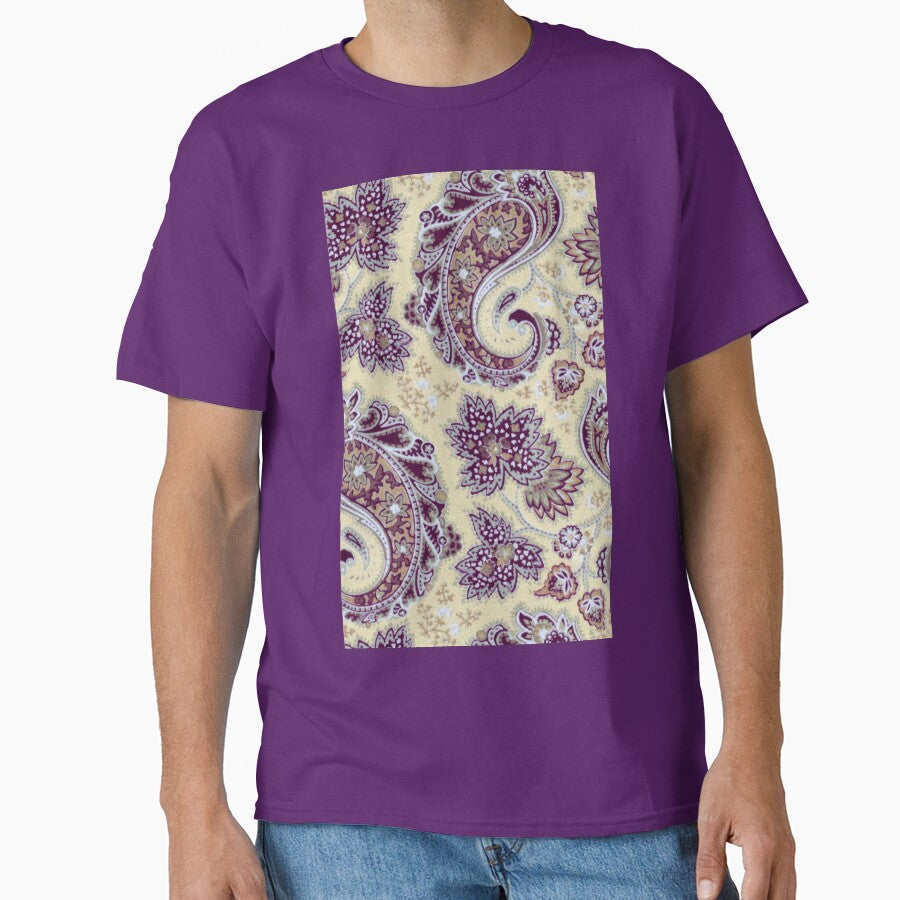 Gold Brown Paisley Bohemian Floral Pattern Classic T-Shirt