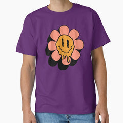 Orange Smiley Daisy Pink Retro Classic T-Shirt