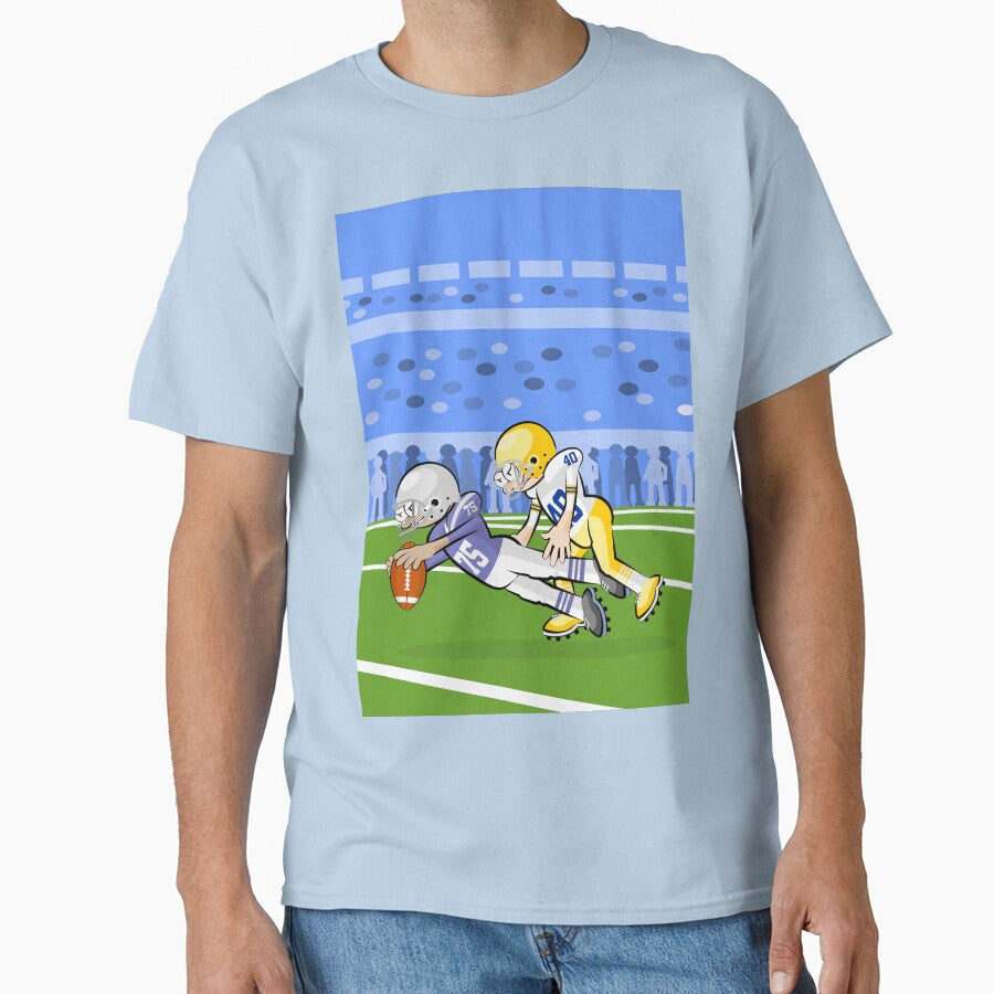 American football player runs fast and throws himself to score a touchdown Classic T-Shirt