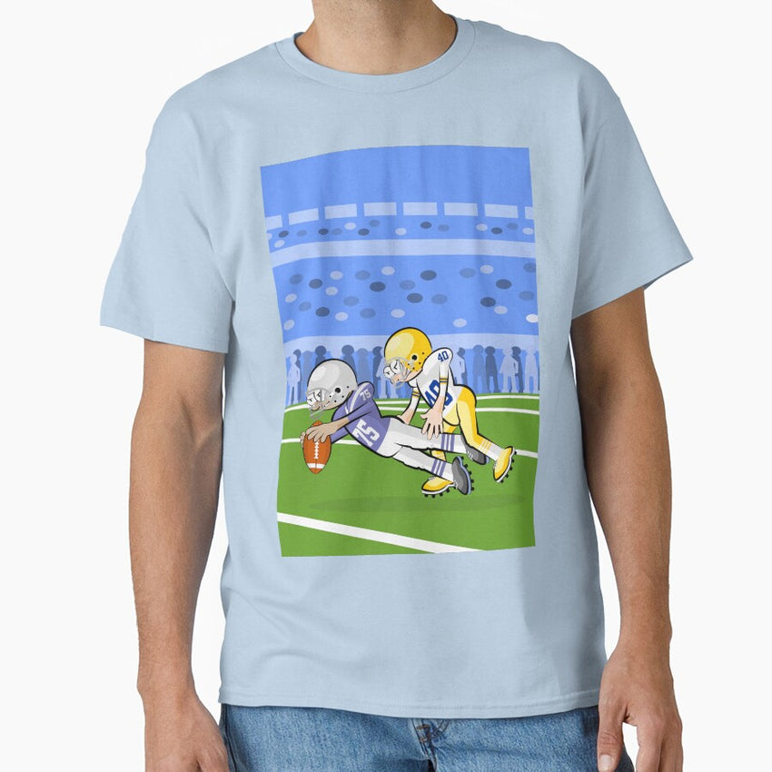 American football player runs fast and throws himself to score a touchdown Classic T-Shirt