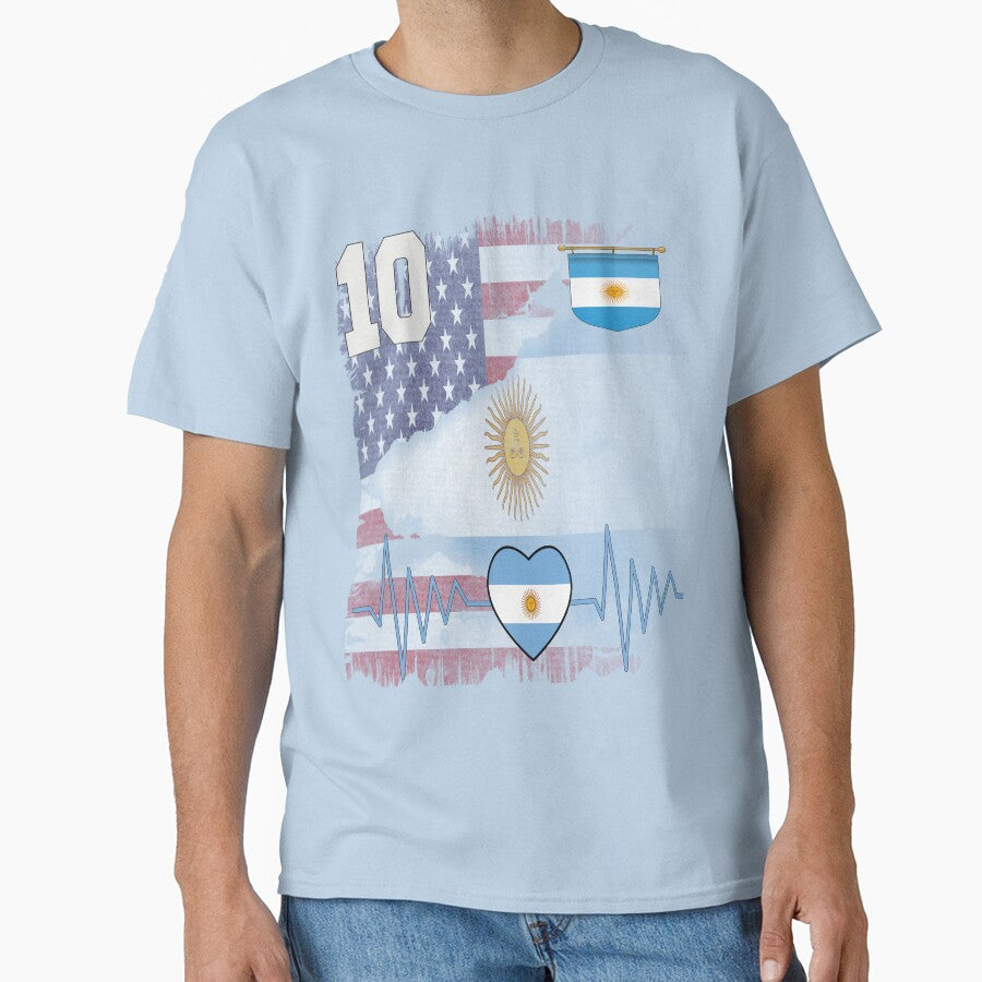 Argentina Jersey Heartbeat Argentina Soccer 10 Football Fan from USA Classic T-Shirt