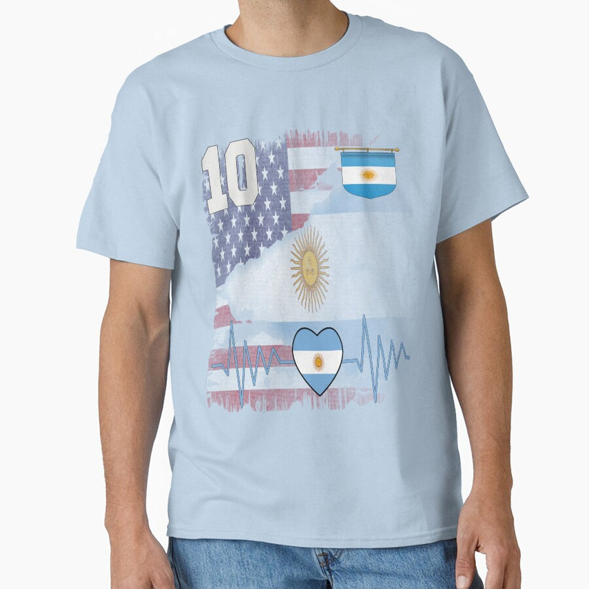 Argentina Jersey Heartbeat Argentina Soccer 10 Football Fan from USA Classic T-Shirt