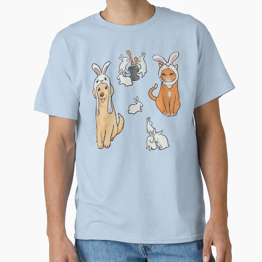 Golden Retriever and Orange Cat with Bunny ear | Bunny Cute Animal gift Classic T-Shirt