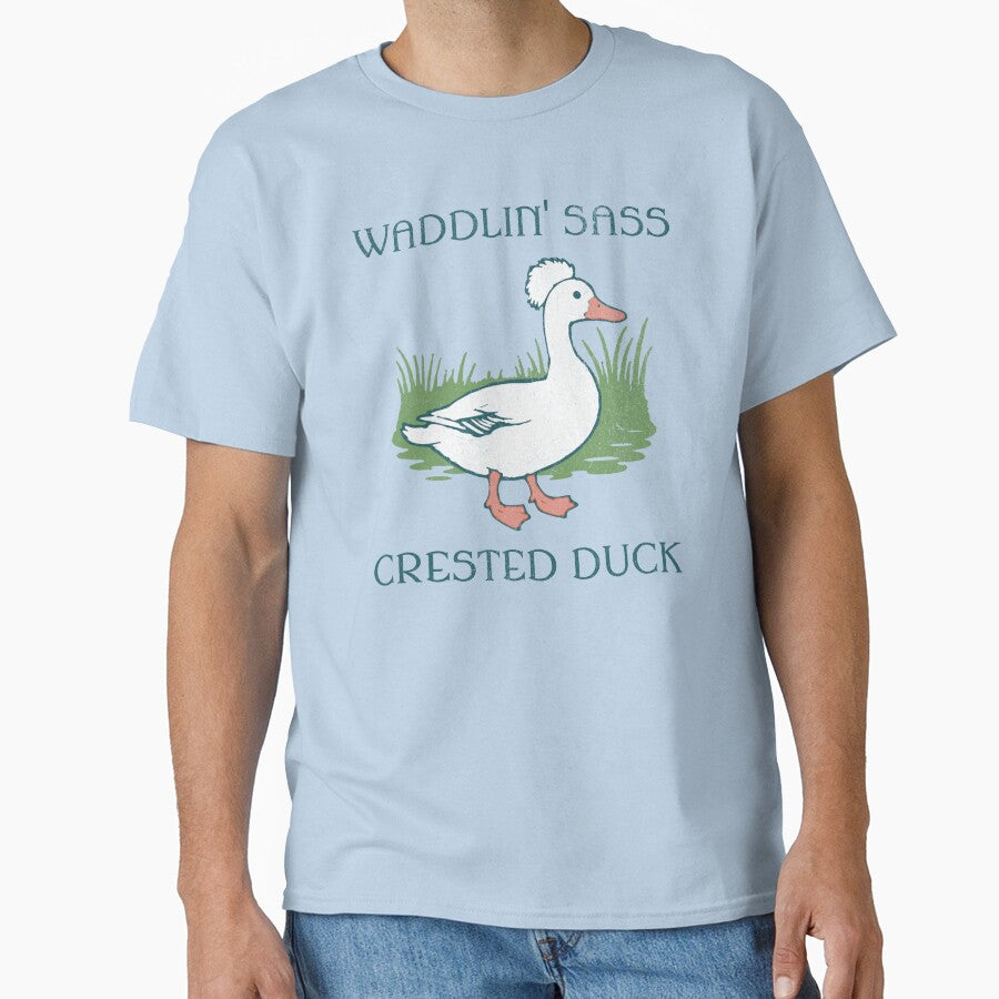 Retro Crested Duck Graphic Funny Farm Animal Illustration For Nature Lovers Classic T Shirt