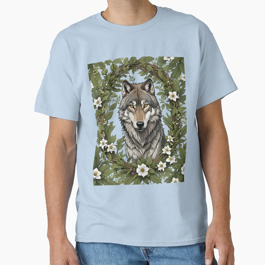 Minnesota Wolf Surrounded By Lady's Slipper Flowers 4 Pattern Classic T-Shirt