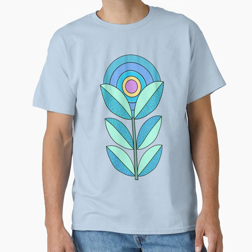 Blue Green Abstract Flower Classic T-Shirt