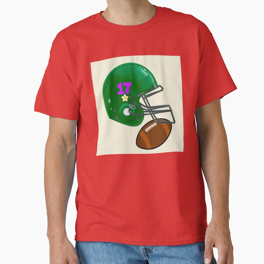 American football helmet number 17 with ball Classic T-Shirt