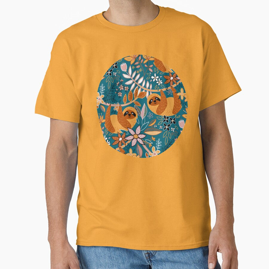 Happy Boho Sloth Floral Classic T-Shirt